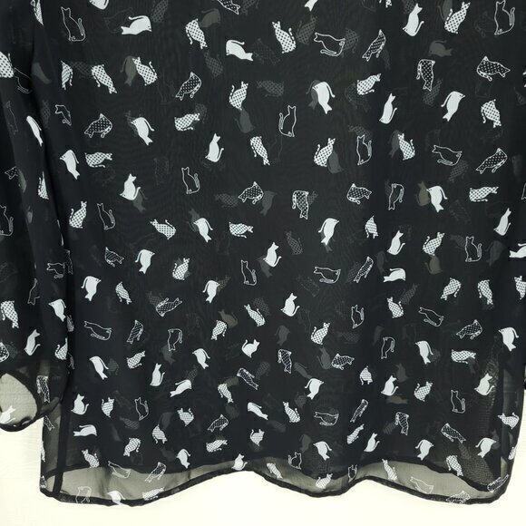Marks & Spencer Sheer Cat-Print Peter Pan Collar Blouse Black US 8 Halloween - Picture 13 of 16